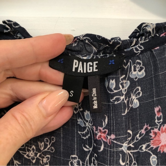 Paige Paletta jumpsuit navy and primrose floral crop lined legs belted S - Picture 12 of 13